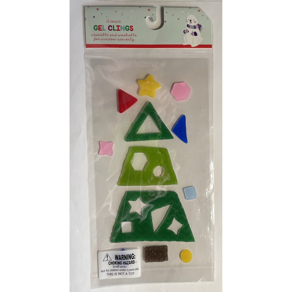 NEW‎ Christmas Tree Shapes Winter Stars window Gel Sticker Clings 12 pcs Decor!